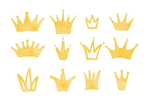 Set of watercolor crowns for your design. Vector illustration.