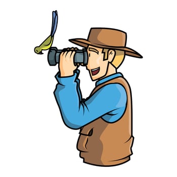 Man Bird Watching Vector