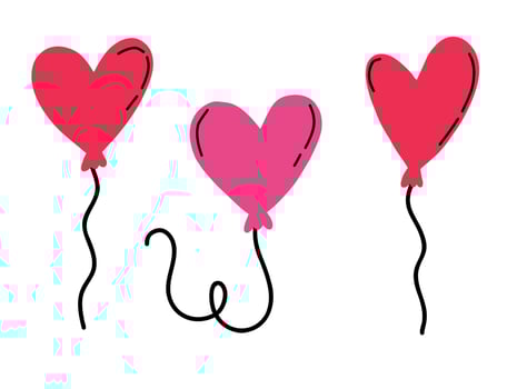 Cute colorful heart shaped balloons in doodle style. vector