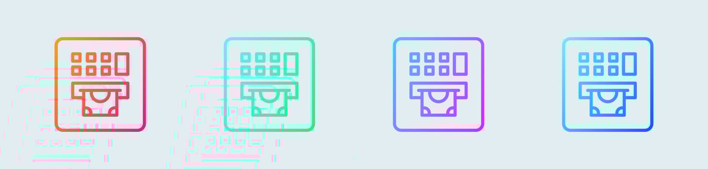 ATM machine line icon in gradient colors. Withdrawal signs vector illustration.