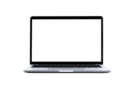 Laptop computer with blank transparent screen and background- PNG format.