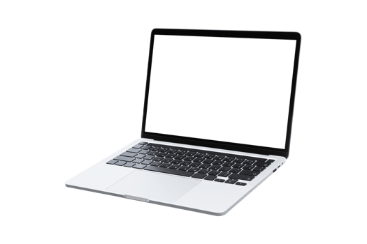 Laptop computer with blank transparent screen and background- PNG format.