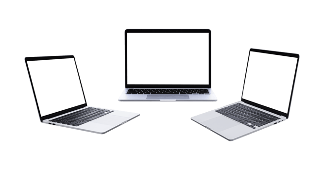 Laptop computer with blank transparent screen and background- PNG format.