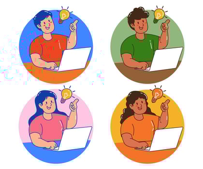 people working with a laptop and thinking vector