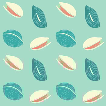 Seamless pattern with Nuts  almond and pistachio, blue background. vector