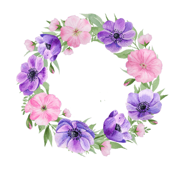 Watercolor anemone wreath png