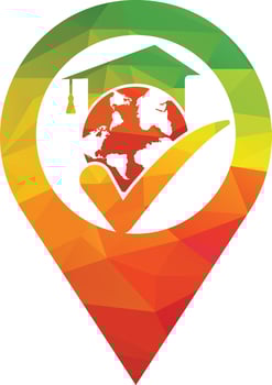 Education world vector logo template with globe and student hat symbol.