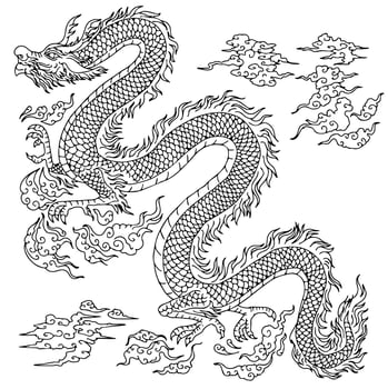 design illustration outline asian dragon vector