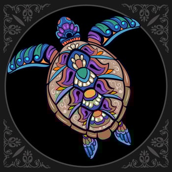 Colorful Sea turtle mandala arts isolated on black background vector