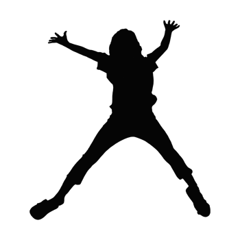 Silhouettes of happy child jumping isolated on transparent background - PNG format
