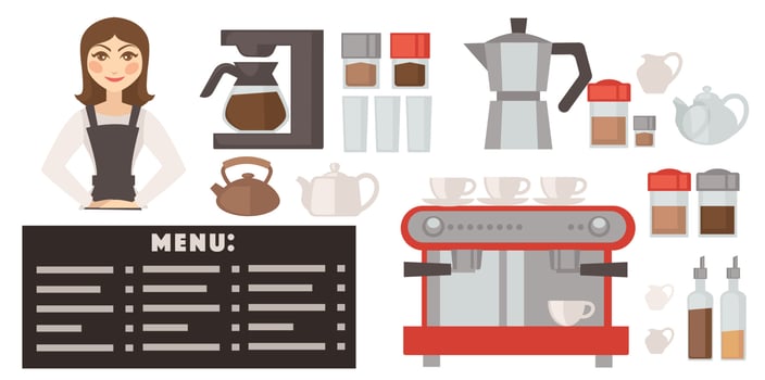 Coffee house or restaurant, cafe with waitress vector