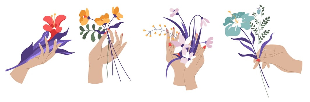 Female hands holding flowers and wild foliage vector