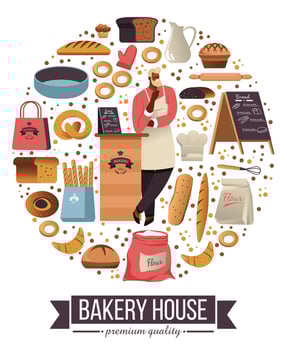 Bakery house, shop selling baked pastry and goods vector