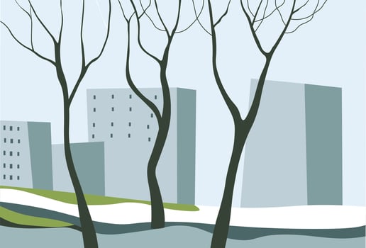 Snow melting on streets of city, spring season vector