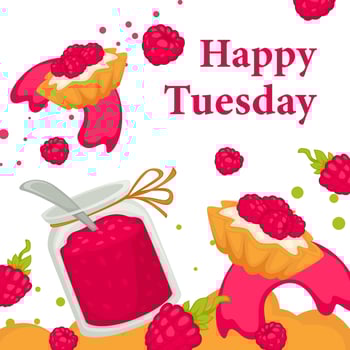 Happy tuesday, promotion on raspberry desserts vector