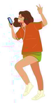 Woman with cell phone listening to music vector