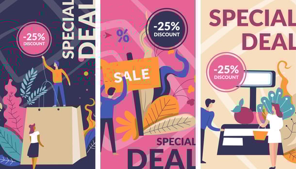 Sale discounts, special deal for shoppers banner vector