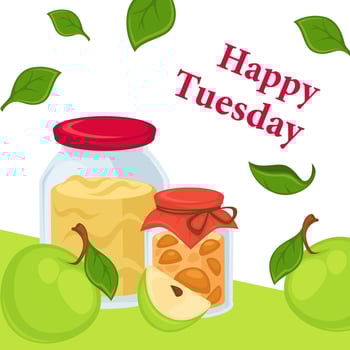 Happy tuesday, apple jam and marmalade dessert vector