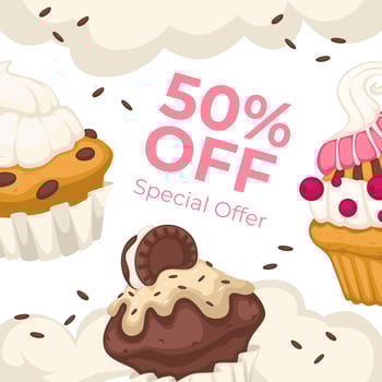 Special offer in bakery shop, 50 percents off vector