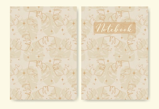Universal abstract pastel leaves template for notebook cover. Seamless patterns. Vector illustration a4 size