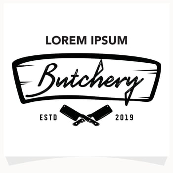 Butchery Shop Logo Design Template. Cow and meat cleaver knife vector design.