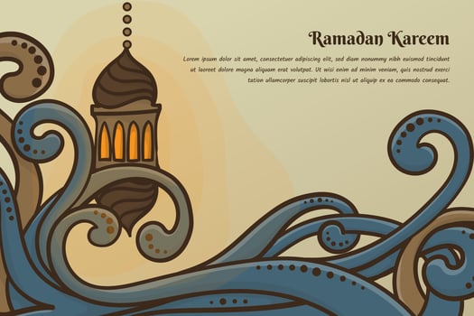 Floral background in cartoon hand drawn design with lantern for ramadan kareem or islamic template vector