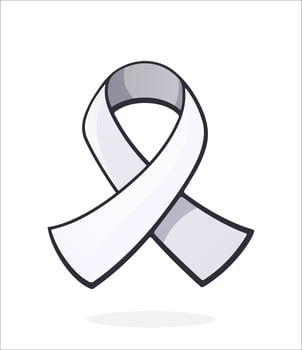 White ribbon, international symbol of awareness about lung cancer, end male violence against women and girls. Sticker in cartoon style with contour. Isolated on white background vector