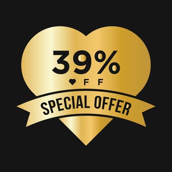 39 Percent OFF Sale Discount Promotion Banner. Special Offer, Event, Valentine Day Sale, Holiday Discount Tag Template vector