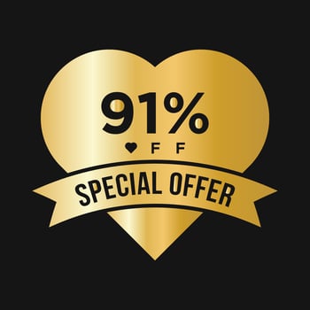 91 Percent OFF Sale Discount Promotion Banner. Special Offer, Event, Valentine Day Sale, Holiday Discount Tag Template vector