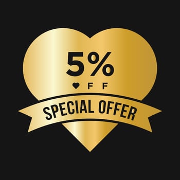 5 Percent OFF Sale Discount Promotion Banner. Special Offer, Event, Valentine Day Sale, Holiday Discount Tag Template vector