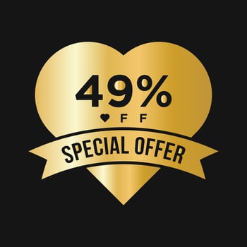 49 Percent OFF Sale Discount Promotion Banner. Special Offer, Event, Valentine Day Sale, Holiday Discount Tag Template vector