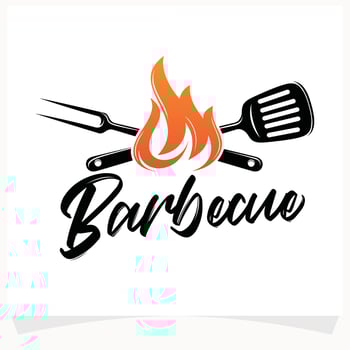 Hot BBQ Steak Grill House Logo Design Template vector