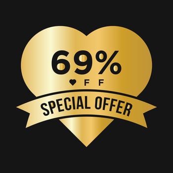69 Percent OFF Sale Discount Promotion Banner. Special Offer, Event, Valentine Day Sale, Holiday Discount Tag Template vector