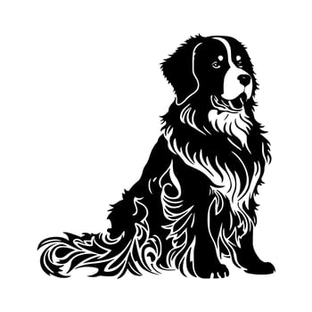 Sitting dog, Bernese Mountain breed. Decorative illustration for logo, emblem, tattoo, embroidery, laser cutting, sublimation. vector
