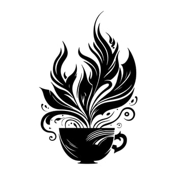 Ornamental cup of coffee, Abstract vector illustration for logo, emblem, machine embroidery.