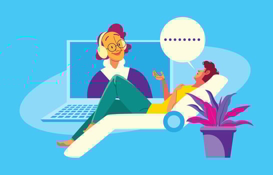 Young Man Having Online Counseling with A Professional Psychologist vector