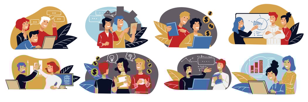 Teamwork and partnership of people, business tasks vector