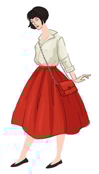 French clothing style, woman in skirt and shirt vector