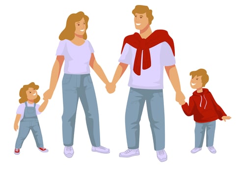 Family of mother and dad with son and daughter vector