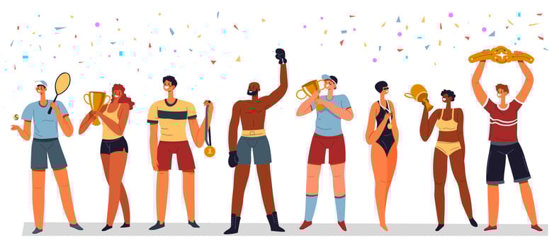Sportsmen with awards and trophies for victories vector