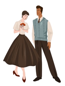 Man and woman wearing clothes of 1950s, fashion vector