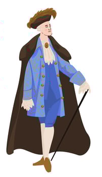 Rococo or baroque man with walking stick vector