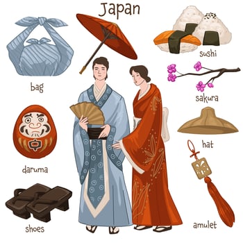 Japanese people, customs and traditions vector