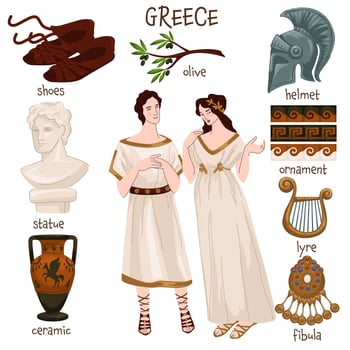 Ancient greece, people and personal belonging vector