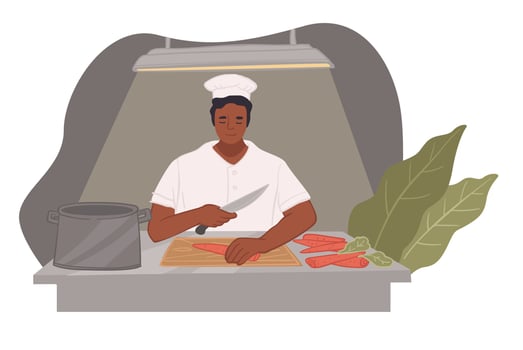 Chef cooking tasty dishes in kitchen of restaurant vector