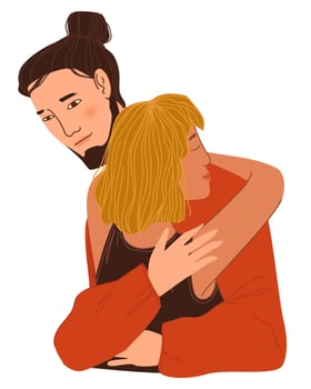 Man and woman cuddling, couple in love hugging vector