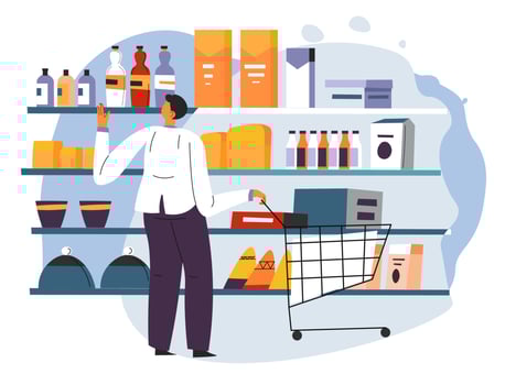 Shopping in grocery department of supermarket vector