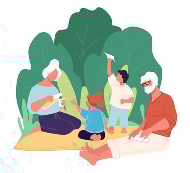 Grandparents spending time in park with children vector