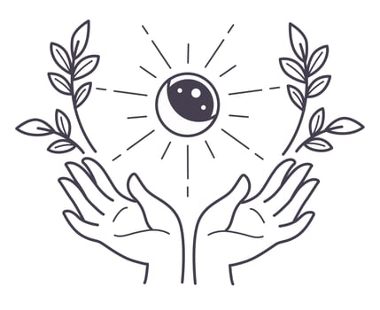 Hand holding full moon and sun eclipse with flora vector