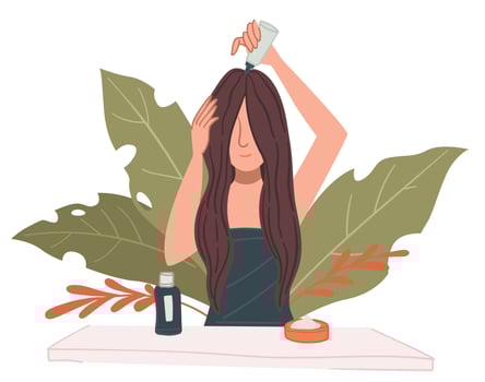 Female character caring for hair applying mask vector